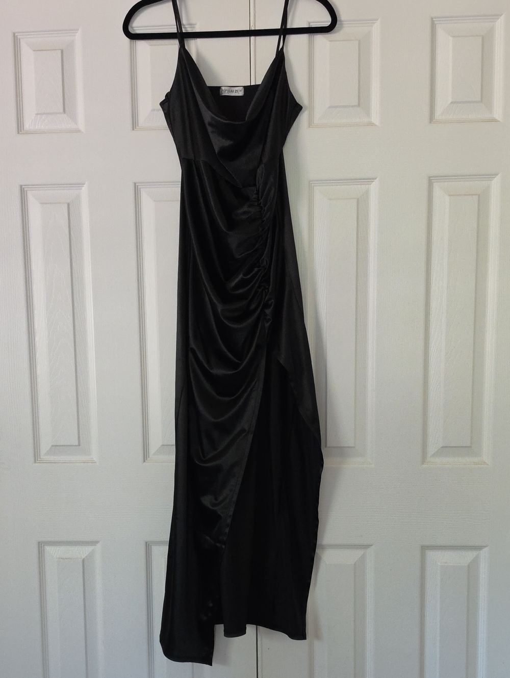 Black Satin Ruched Slip Dress